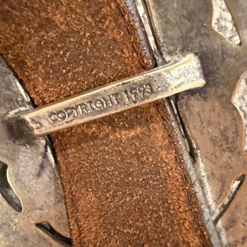 Brighton 1993 Sunflower Western Brown Leather Concho Belt Silver-Tone Buckles - Picture 5 of 9
